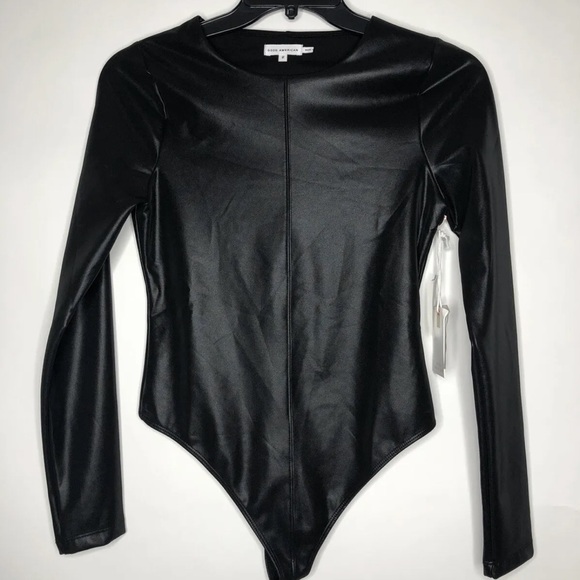 Good American Faux Leather better Than Bodysuit Thong Medium 2 NEW Long sleeve - Picture 3 of 5